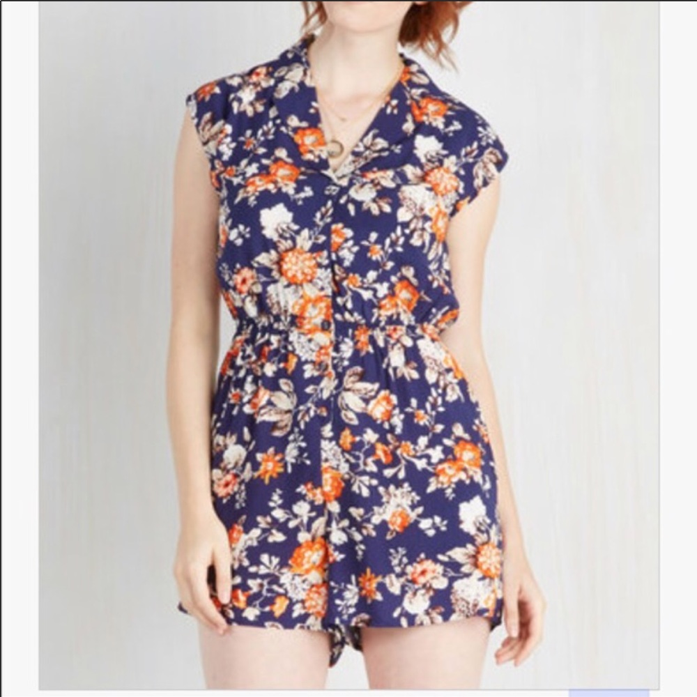 Blue and orange floral romper from ModCloth
